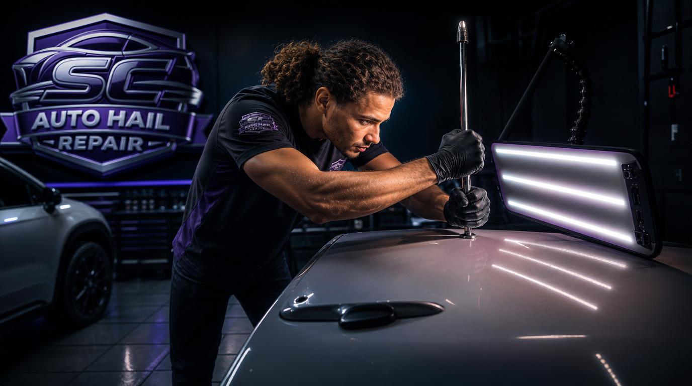 SC Auto Hail Repair technician performing paintless dent repair